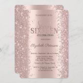 Moderner Glitzer Confetti Rose Gold Sweet 16 Einladung (Vorne/Hinten)
