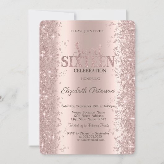 Moderner Glitzer Confetti Rose Gold Sweet 16 Einladung (Vorderseite)