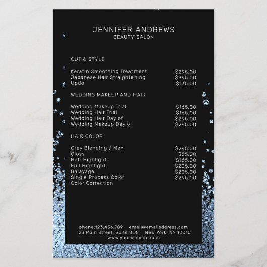 Moderner Glitzer Drop Eisblau Schwarz Flyer (Vorne)