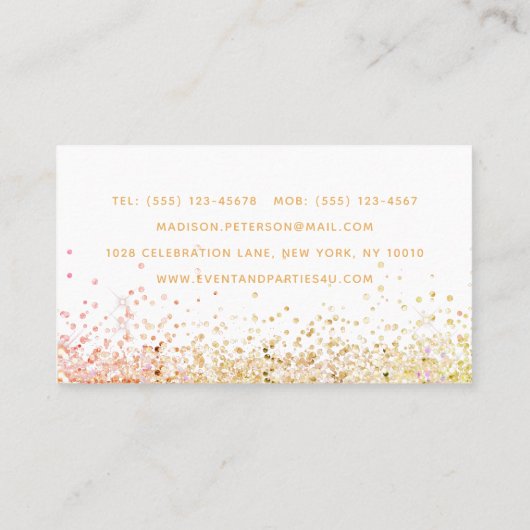Moderner Glitzer-Eventkoordinator-Planer Visitenkarte (Rückseite)