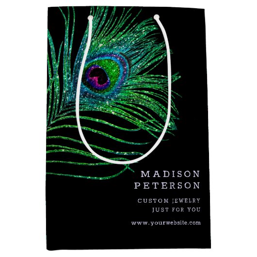 Moderner Glitzer Feather Boho Chic Mittlere Geschenktüte (Vorderseite)