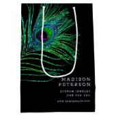 Moderner Glitzer Feather Boho Chic Mittlere Geschenktüte (Rückseite)