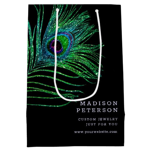 Moderner Glitzer Feather Boho Chic Mittlere Geschenktüte (Rückseite)