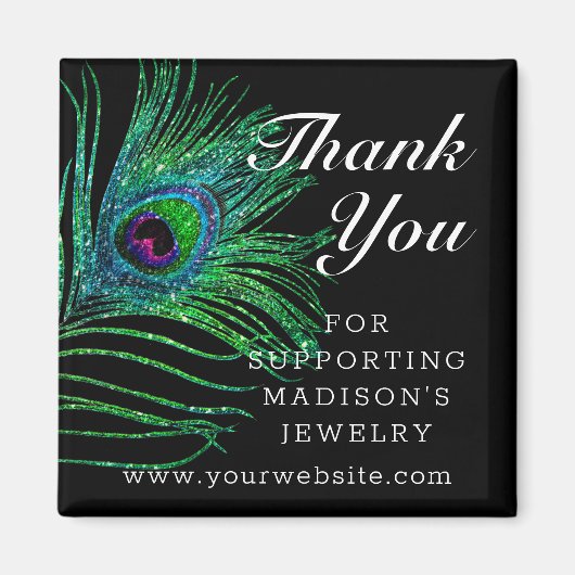 Moderner Glitzer Feather Boho Chic Vielen Dank Magnet (Vorne)