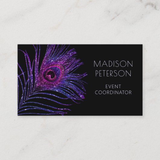Moderner Glitzer Feather Event Coordinator Planer Visitenkarte (Vorderseite)