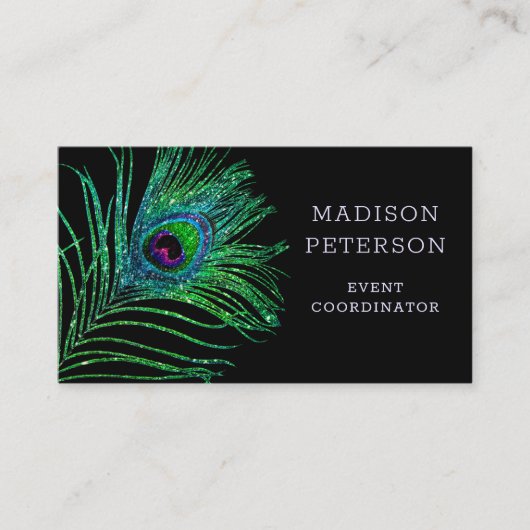 Moderner Glitzer Feather Event Coordinator Planer Visitenkarte (Vorderseite)