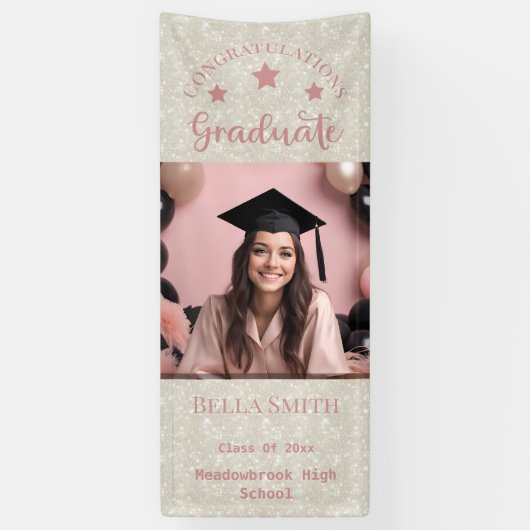 Moderner Glitzer Foto Abschluss Dusty Pink Banner (Vertikal)