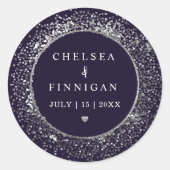 Moderner Glitzer für Navy Blue und Silver Runder Aufkleber (Vorderseite)