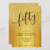 Moderner Glitzer Gold 50. Geburtstag Einladung (Vorne/Hinten)