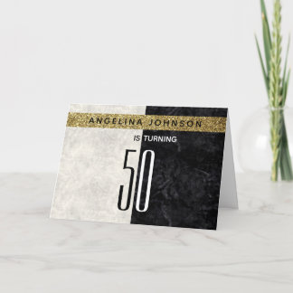 Moderner Glitzer Gold Black & White 50. Geburtstag Einladung