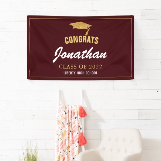 Moderner Glitzer Grad Red Maroon Abschluss Banner (Insitu)