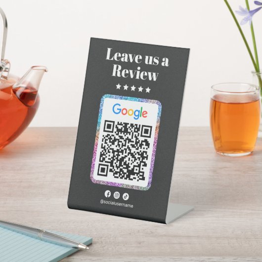 Moderner Glitzer Hair Salon Google überprüft QR-Co Sockelschild (In SItu)