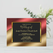 Moderner Glitzer Hochzeit in Rot Gold Einladung (Stehend Vorderseite)