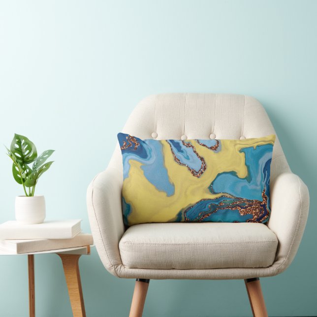 Moderner Glitzer in blau-gelb und abstrakt Lendenkissen (Stuhl )