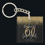 Moderner Glitzer in Schwarz und Gold 60 Geburtstag Schlüsselanhänger<br><div class="desc">Moderne Schwarz-Gold-Effekt-Glitzer 60. Geburtstagsgeschenk. Teil einer eleganten Sammlung.</div>