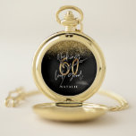 Moderner Glitzer in Schwarz und Gold 60 Geburtstag Taschenuhr<br><div class="desc">Moderne Schwarz-Gold-Effekt-Glitzer 60. Geburtstagsgeschenk. Teil einer eleganten Sammlung.</div>