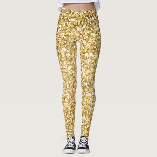 Moderner Glitzer in Weiß und Gold Leggings (Vorderseite)