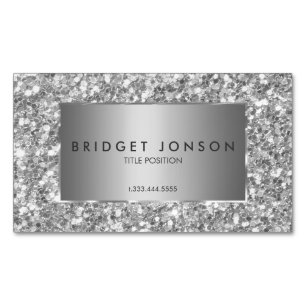 Moderner Glitzer in Weiß und Grau Magnetische Visitenkarte