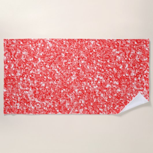 Moderner Glitzer in Weiß und Rot Strandtuch (Vorderseite)