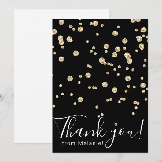 Moderner Glitzer Konfettschwarz Dankeskarte (Vorne/Hinten)