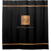 Moderner Glitzer mit Monogramm Schwarzgold Duschvorhang (Vorderseite)
