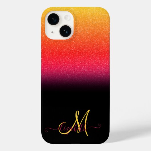 Moderner Glitzer Ombre Monogram Black Case-Mate iPhone Hülle (Rückseite)