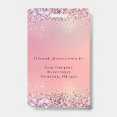 Moderner Glitzer Pink Mitarbeiter Foto ID Abzeiche Ausweis (Back)