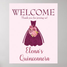 Moderner Glitzer Quinceañera Willkommen Poster