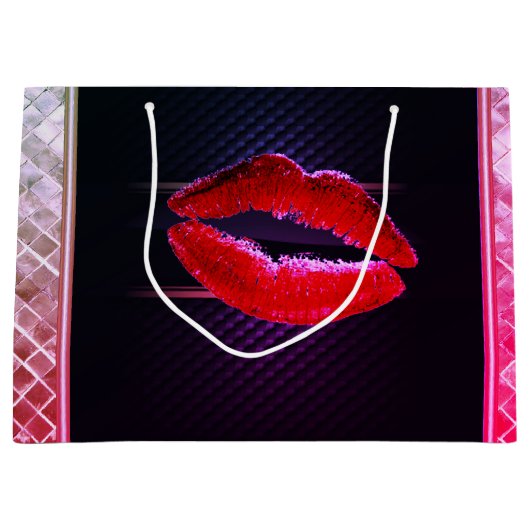 Moderner Glitzer Rote Lippen, Schwarz Große Geschenktüte (Vorderseite)