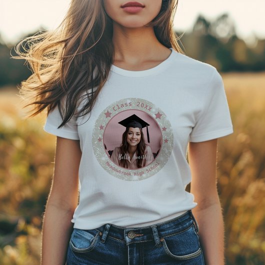 Moderner Glitzer Runder Foto Abschluss T-Shirt
