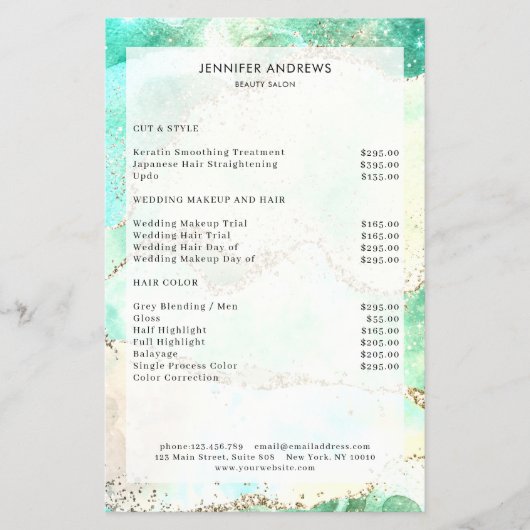 Moderner Glitzer Salon Preisliste Flyer (Vorne)