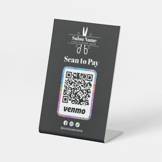 Moderner Glitzer Salon Scan zu bezahlen Venmo Qr C Sockelschild (Vorderseite)