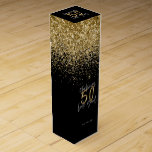 Moderner Glitzer Schwarz und Gold 50. Geburtstag  Weinbox<br><div class="desc">Modernes Glitzer Schwarz und Gold 50. Geburtstagsgeschenk. Teil einer eleganten Sammlung.</div>
