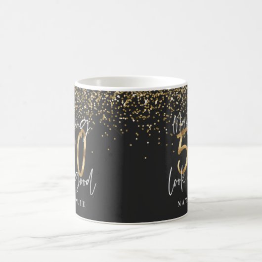 Moderner Glitzer Schwarz und Gold 50. Kaffeetasse (Mittel)