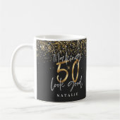 Moderner Glitzer Schwarz und Gold 50. Kaffeetasse (Links)
