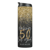 Moderner Glitzer Schwarz und Gold 50. Thermosbecher (Nach rechts gedreht)