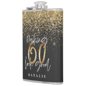 Moderner Glitzer Schwarz und Gold 60. Geburtstag Flachmann (Links)