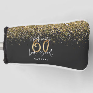 Moderner Glitzer Schwarz und Gold 60. Geburtstag Golf Headcover