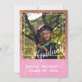 Moderner Glitzer Sparkle Foto Abschluss Rosa Einladung (Vorderseite)