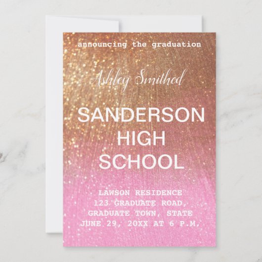 Moderner Glitzer Sparkle Foto Abschluss Rosa Einladung (Rückseite)