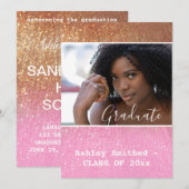 Moderner Glitzer Sparkle Foto Abschluss Rosa Einladung (Vorne/Hinten)