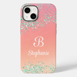 Moderner Glitzer Sparkle Stars Peach Orange Magie Case-Mate iPhone 14 Hülle