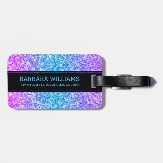 Moderner Glitzer Textur Schwarz Akzent Gepäckanhänger (Rückseite horizontal)