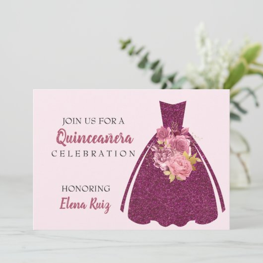 Moderner Glitzer von Quinceañera - QR-Kodex Einlad Save The Date (Stehend Vorderseite)