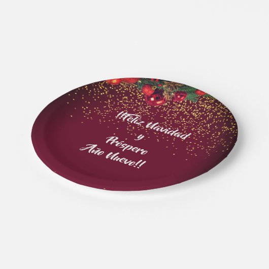 Moderner Glitzer Weihnachts-Feliz Navidad Pappteller (Schrägansicht)