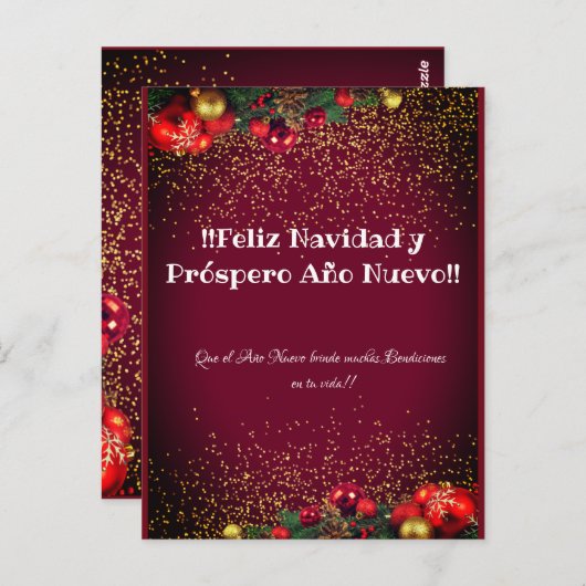Moderner Glitzer Weihnachts-Feliz Navidad Postkarte (Vorne/Hinten)