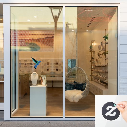 Moderner glitzernder blauer Kolibri Fensteraufkleber (Schaufenster)