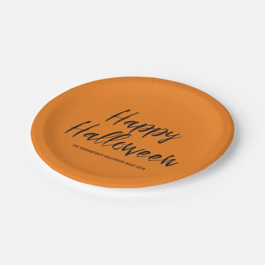 Moderner glücklicher Halloween-bestickter Schwarze Pappteller (Schrägansicht)
