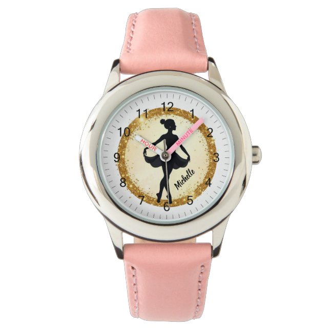Moderner Gold Ballerina Balletanz Personalisiert Armbanduhr (Vorderseite)