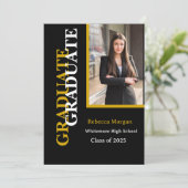 Moderner Gold Black 2025 Qr Foto Abschluss Einladung (Stehend Vorderseite)